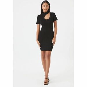 Forever 21 Black Ribbed Cutout Mock Neck Bodycon Dress XS‎